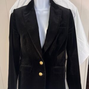 J Crew Black Velvet Blazer Jacket Gold Buttons Size 0 - 34” Chest